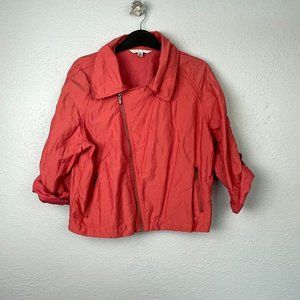 CAbi Womens Coral Asymmetric Zip Moto Jacket with Roll Tab Sleeves - Size M